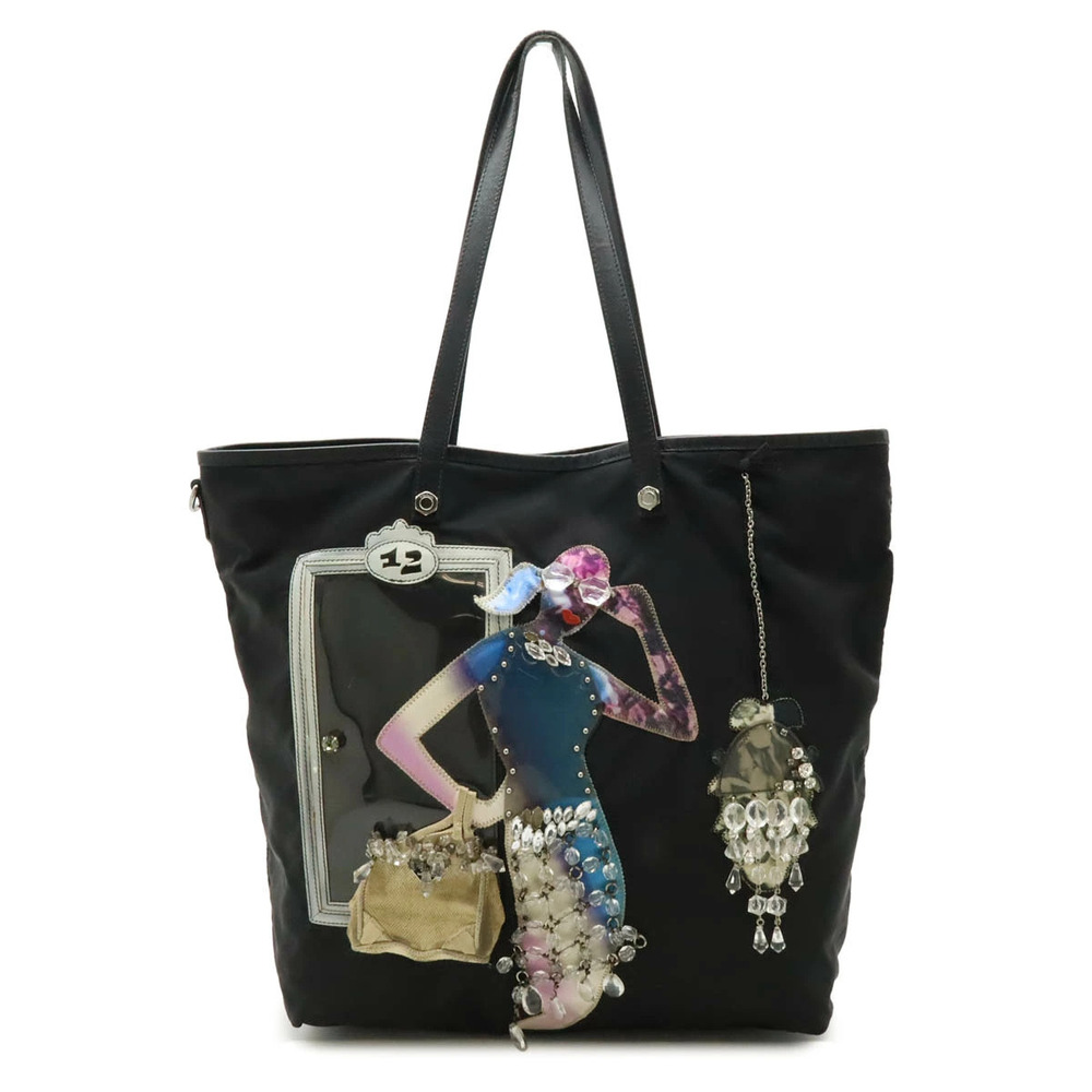 Prada Robot Collection Motif Tote Bag Shoulder Rhinestones NERO Black